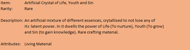 Artificial Crystal of Life, Youth and Sin